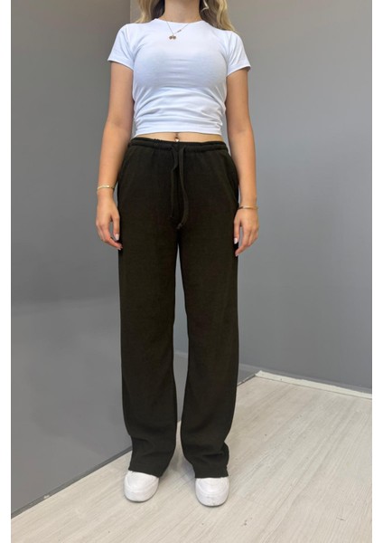 Kadın Jakarlı Salaş Bağcıklı Pantolon - Siyah