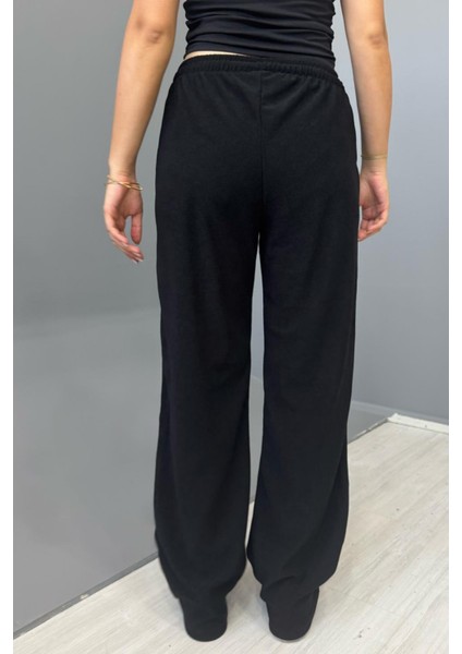 Kadın Jakarlı Salaş Bağcıklı Pantolon - Siyah fiyatları