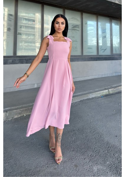 Omuz Fiyonk Detaylı Uzun Elbise 50332