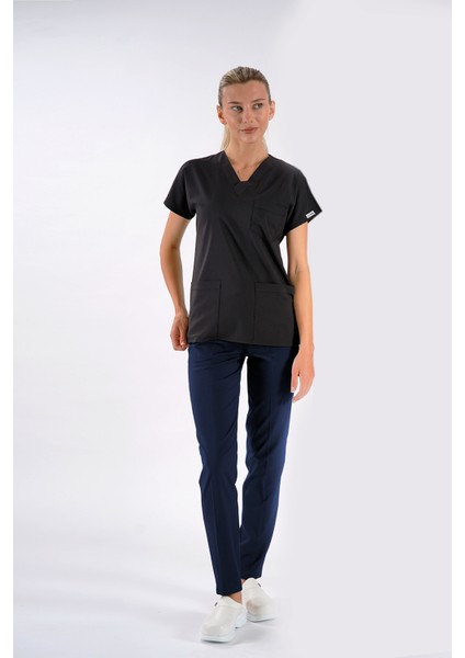 Siyah Dr. Greys Modeli Likralı Hemşire Doktor Forması Scrubs Tek Üst Yarasa Kol fiyatları