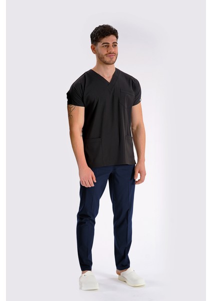 Siyah Dr. Greys Modeli Likralı Hemşire Doktor Forması Scrubs Tek Üst Yarasa Kol fırsatları