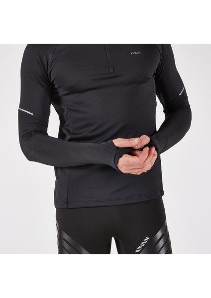 Kiprun Erkek Uzun Kollu Koşu Tişörtü - Siyah - Kiprun Run 500 Warm indirimleri