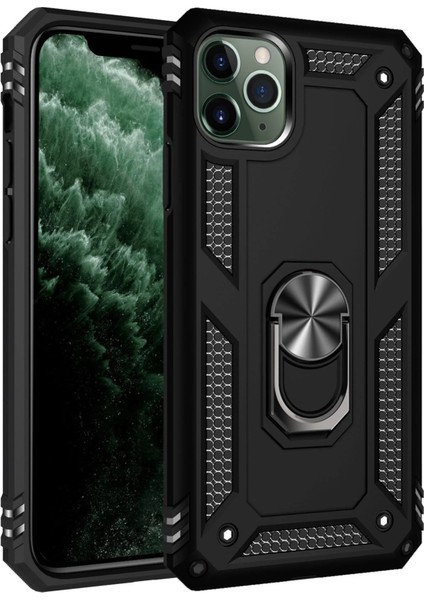 Iphone 11 Pro Kılıf Sofya Yüzüklü Silikon Kapak - Siyah Arbkd