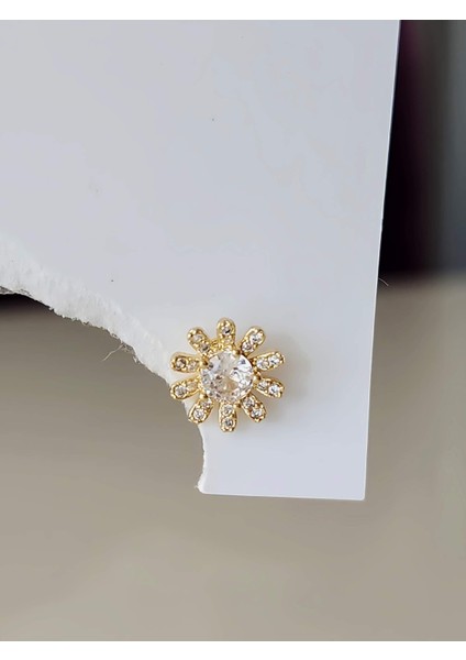 Çiçek Model Kıkırdak Piercing Tragus Helix Altın Gold Renk Küpe