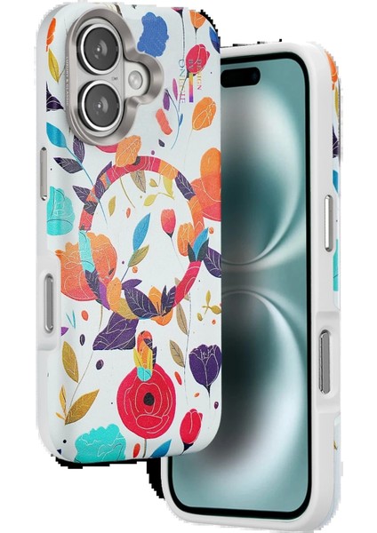 Onegif iPhone 16 Flower Series Magsafe Kapak - Beyaz fırsatları