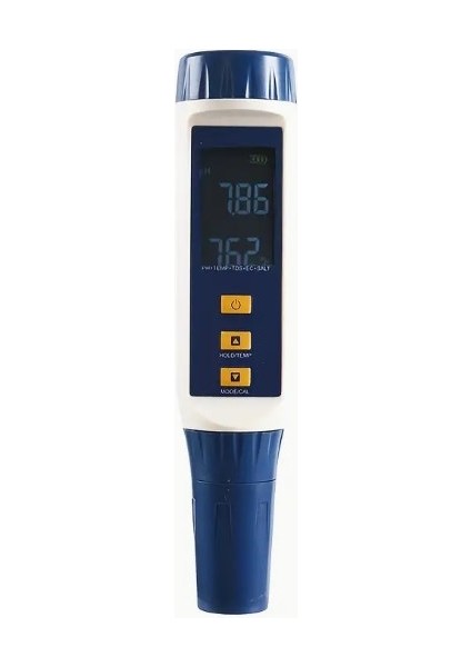 5'i 1 Arada Yüksek Hassasiyetli Ph Metre Iletkenlik (Ec) Tds Tuzluluk Ölçer Test Cihazı Ph, Tds, Ec, Tuzluluk & Sıcaklık