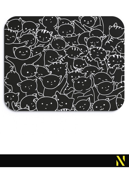 Sevimli Kediler Siyah Beyaz Renkli Ergonomik Mouse Pad - 23 cm x 19 cm - Kaydırmaz Taban Ev ve Ofis Kullanımı Için Ideal Fare Altlığı Mousepad