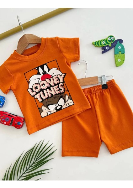Looney Tuners Baskılı Turuncu Erkek Alt-Üst Takım %100 Pamuk