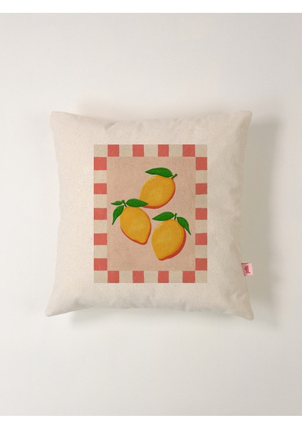 Limon Desenli Keten Yastık Kılıfı 45X45 cm