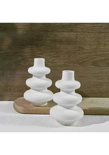 Modern & Minimal 2'li Seramik Vazo Seti | Beyaz