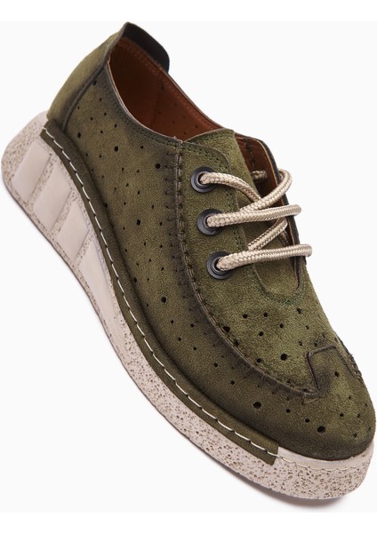 Juli Haki Süet Bağcıklı Günlük Kadın Ayakkabı