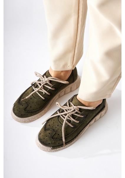 Juli Haki Süet Bağcıklı Günlük Kadın Ayakkabı modelleri