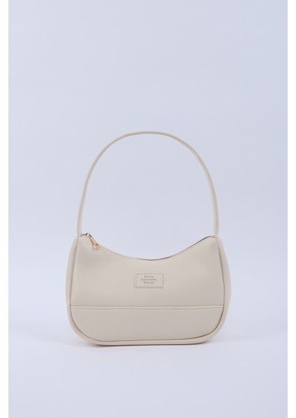 Krem SHK229 Suni Deri , Fermuarlı Tek Bölmeli , Baget Model El, Kol ve Omuz Çantası