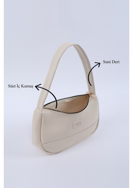 Krem SHK229 Suni Deri , Fermuarlı Tek Bölmeli , Baget Model El, Kol ve Omuz Çantası indirimleri