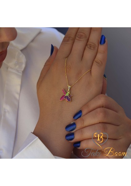 Renkli Mineli Hari Bülbül Gümüş Kolye