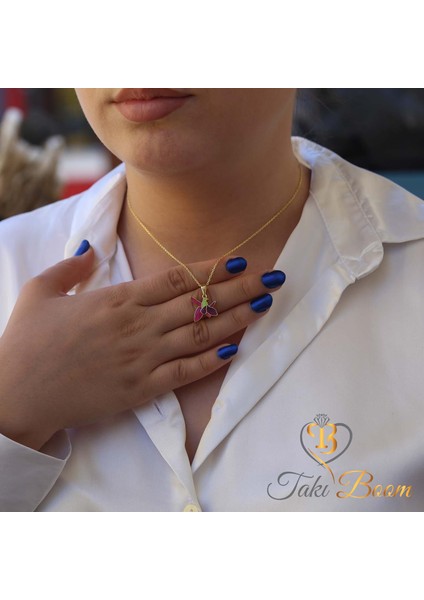 Renkli Mineli Hari Bülbül Gümüş Kolye