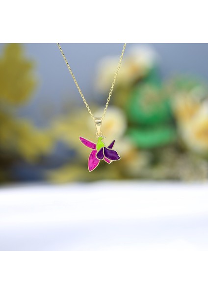 Renkli Mineli Hari Bülbül Gümüş Kolye