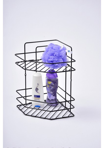 2 Katlı Siyah Banyo Duş Köşeliği Uzun Ömürlü Şampuanlık | Duşakabin Düzenleyici