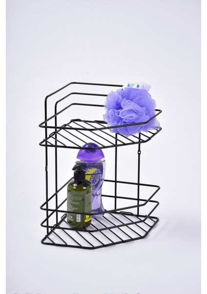 2 Katlı Siyah Banyo Duş Köşeliği Uzun Ömürlü Şampuanlık | Duşakabin Düzenleyici