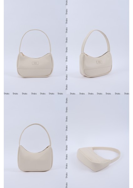 Krem SHK229 Suni Deri , Fermuarlı Tek Bölmeli , Baget Model El, Kol ve Omuz Çantası