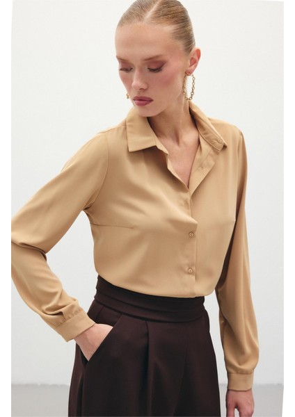Düz Klasik Gömlek - Camel