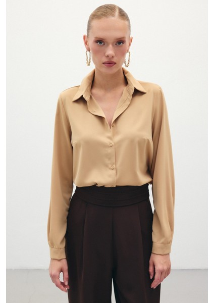 Düz Klasik Gömlek - Camel fiyatları