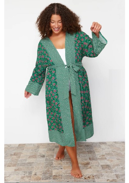 Kadın Çok Renkli Kuşaklı Büyük Beden Kimono&kaftan fiyatları