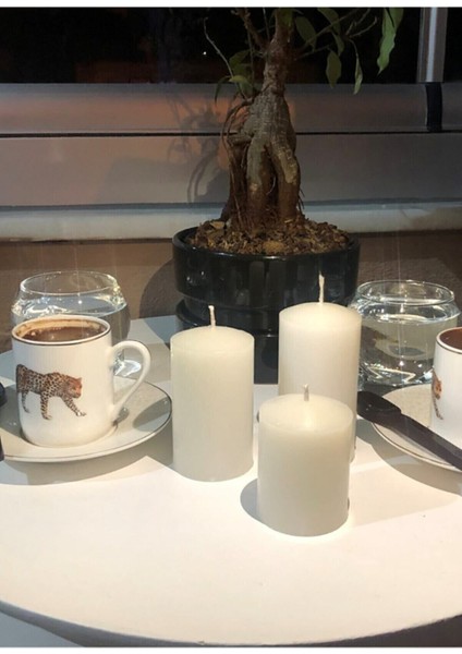 3 Adet Beyaz Silindir Mum Seti, Şık ve Zarif Dekoratif Aksesuarlar