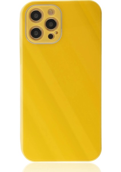 Iphone 12 Pro Max Kılıf Glass Kapak - Sarı Arbkd