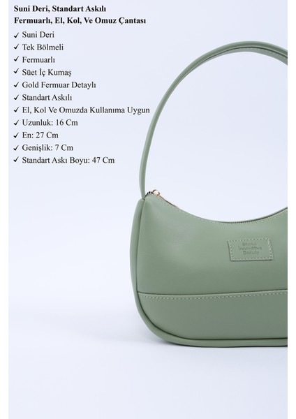 Mint Yeşil SHK229 Suni Deri , Fermuarlı Tek Bölmeli , Baget Model El, Kol ve Omuz Çantası modelleri