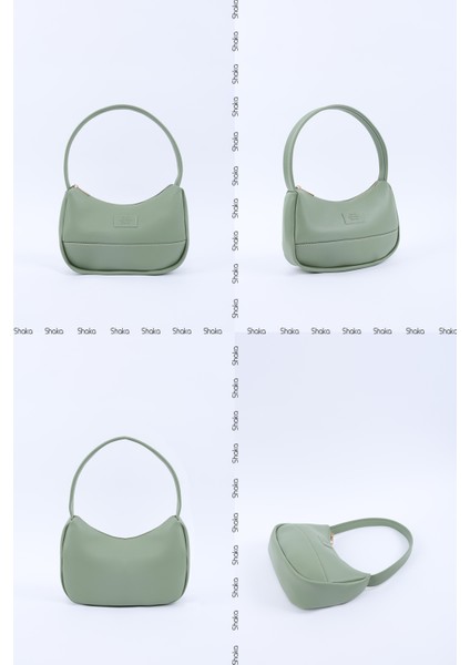 Mint Yeşil SHK229 Suni Deri , Fermuarlı Tek Bölmeli , Baget Model El, Kol ve Omuz Çantası