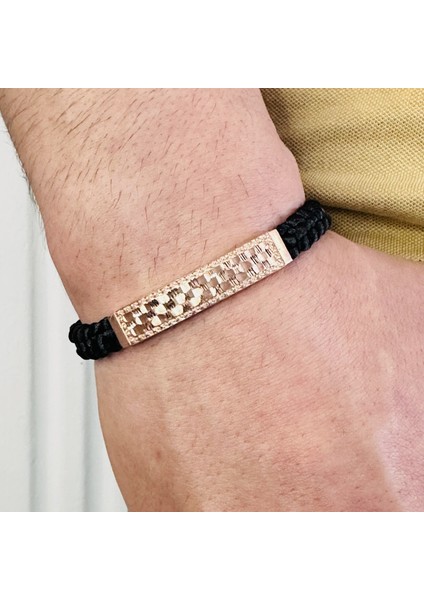 Gümüş Erkek BILEKLIK,14K Rose Altın Kaplama,ışıltılı Desen El Örgüsü Bileklik,şık Hediye