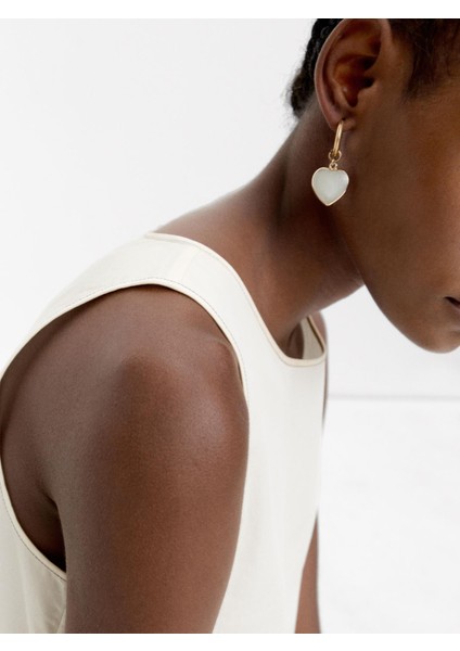 Taş Kalpli Halka Küpe