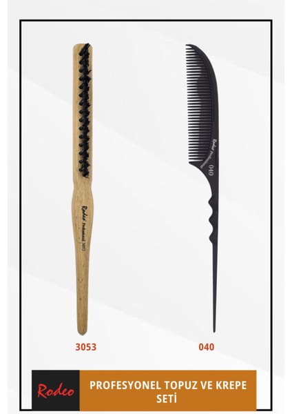 3053 Ahşap Topuz Fırçası ve 040 Krepe Tarağı
