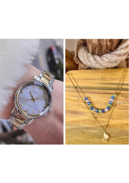 Sade Şık Model Çelik Kadın Kol Saati+Çelik Kolye Hediye Set fiyatları