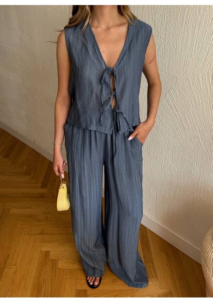 Bağlamalı Pantolon Üst Takım Tiril Kumaş modelleri