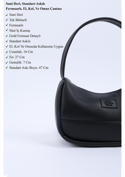Siyah SHK229 Suni Deri , Fermuarlı Tek Bölmeli , Baget Model El, Kol ve Omuz Çantası modelleri