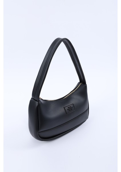 Siyah SHK229 Suni Deri , Fermuarlı Tek Bölmeli , Baget Model El, Kol ve Omuz Çantası