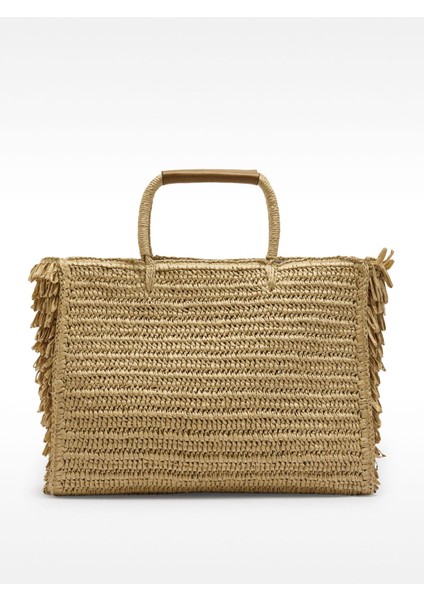 Hasır Efektli Püsküllü Shopper Çanta