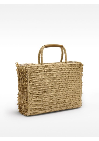 Hasır Efektli Püsküllü Shopper Çanta modelleri