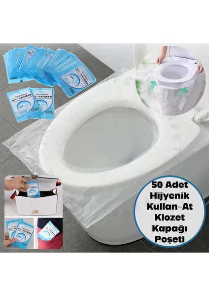 Premium 50 Adet Hijyenik Tek Kullanımlık Klozet Kapağı Poşeti Örtüsü Kullan At