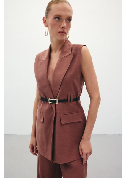 Kemerli Keten Yelek - Kahve fiyatları