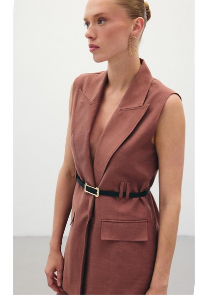 Kemerli Keten Yelek - Kahve fırsatları