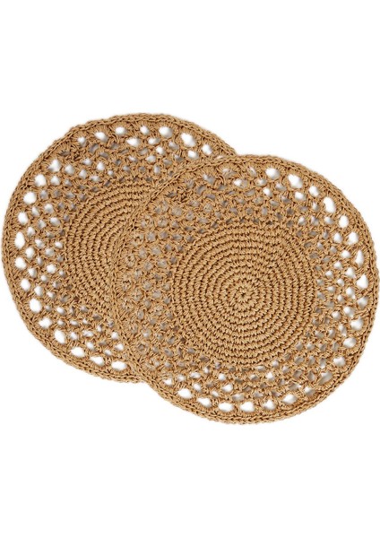 Bej Rafya Motifli Sofra Sunum Tabak Altlığı 36X36, 2'li Paket modelleri