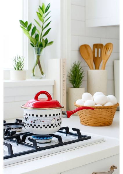 Emaye Mini Sütlük – Desenli Kırmızı Kapaklı, Emaye Saplı modelleri