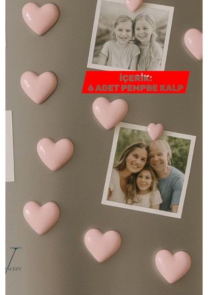 Kalpli Magnet Seti 6’lı – El Yapımı Buzdolabı Magneti, Pembe (Dekoratif Obje)| V Vanilla Concept