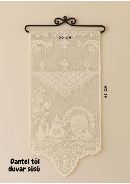 Şık Dantel Tül Duvar Süsü 29X45 Cm, Vintage Dekoratif Askılı Aksesuar