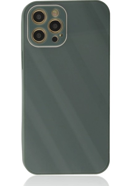 Iphone 12 Pro Max Kılıf Glass Kapak - Koyu Yeşil Arbkd