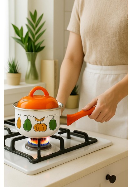 Emaye Mini Sütlük – Desenli Turuncu Kapaklı, Emaye Saplı fırsatları