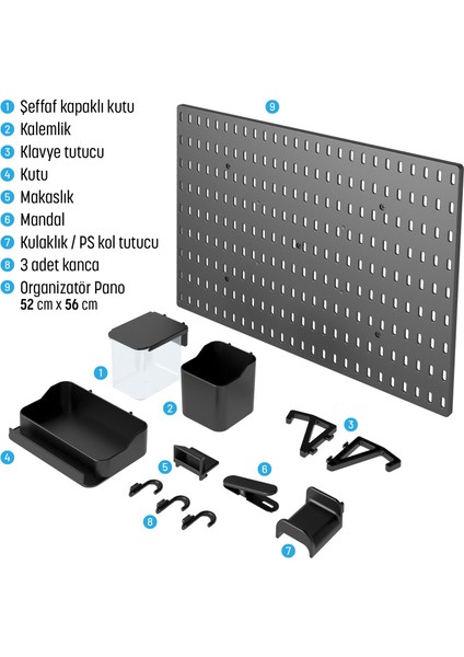 Çok Amaçlı Pano Organizatör Set 3 (52X36CM) Dübelli